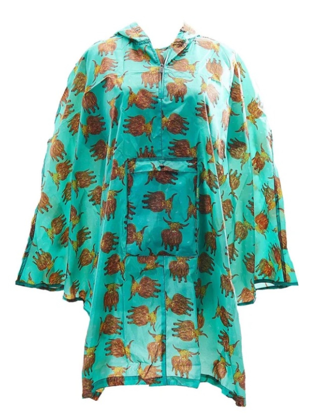 eco chic highland cow packable rain jacket cape Teal Women's Cape-Style Jacket